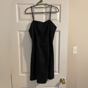 Halston Heritage Black Linen Mini Dress with Spaghetti Straps